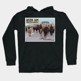 Bison Jam in Yellowstone National Park retro travel poster image Hoodie